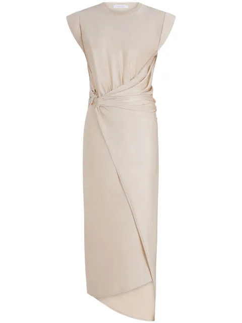 Rabanne gathered-detail draped midi dress Neutrals 24FJRO843VI0267