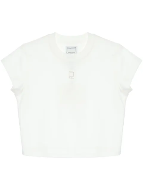 Wooyoungmi logo-appliqué cropped T-shirt White M241TS12747W