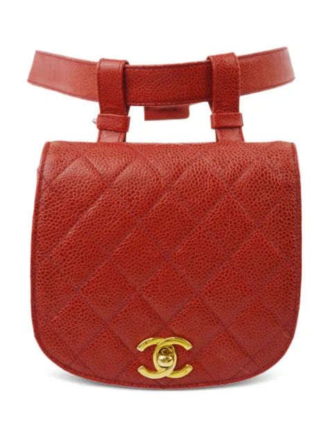 CHANEL Pre-Owned 1990 CC turn-lock diamond-quilted belt bag Red 1838757