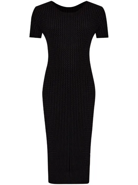 Issey Miyake seersucker short-sleeve midi dress Black IM46KH787