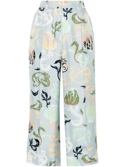 Lanvin graphic-print silk cropped trousers Blue RWTR02105948E24