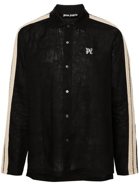Palm Angels logo-embroidered linen shirt Black PMBD056S24FAB0031003