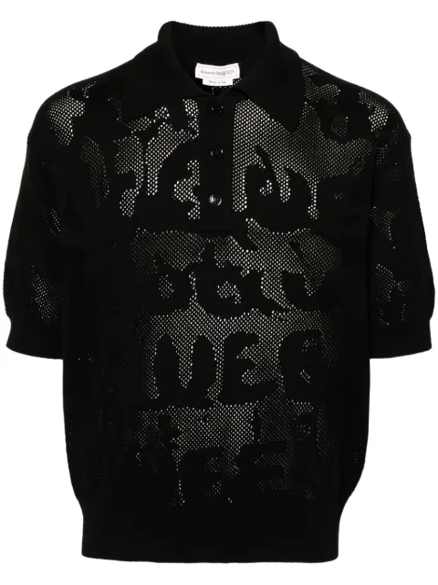 Alexander McQueen open-knit cotton polo shirt Black 795941Q1A99