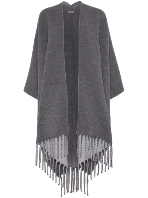 Brunello Cucinelli fringed-edge wool-cashmere cape Grey MSCDAGP42CHA14
