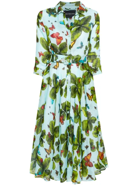 Samantha Sung Aster clover-print dress Blue ASTERCLOVERBUTTERFLY