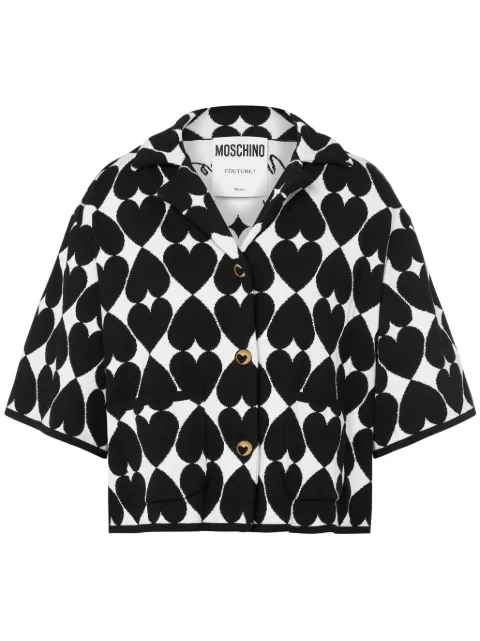 Moschino heart-motif knitted cotton shirt Black J09275506