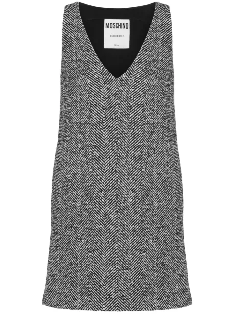 Moschino V-neck herringbone-pattern dress Grey A04335513