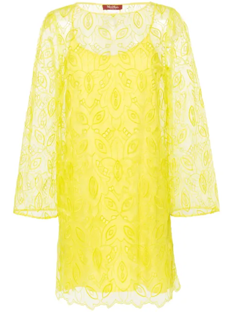 Max Mara Bracco motif-embroidered midi dress Yellow 2416231104600