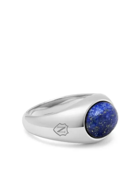 Nialaya Jewelry lapis lazuli engraved signet ring Silver MRING181