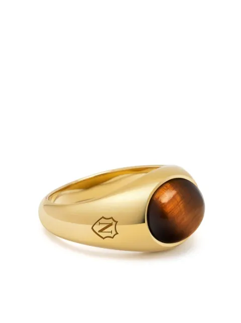 Nialaya Jewelry tiger-eye engraved signet ring Gold MRING177