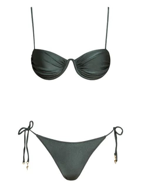 Noire Swimwear Monowire satin bikini set Green NSW417