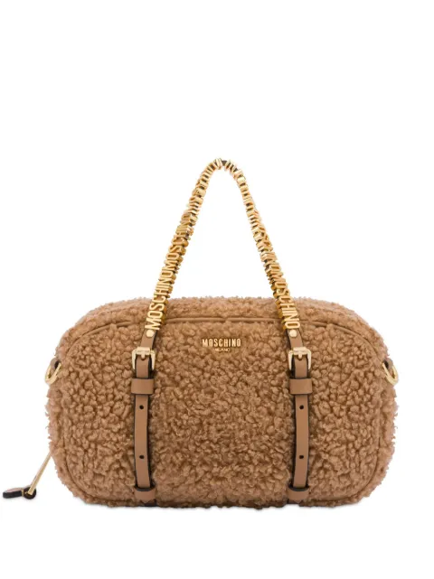 Moschino logo-lettering fleece tote bag Brown A73708222