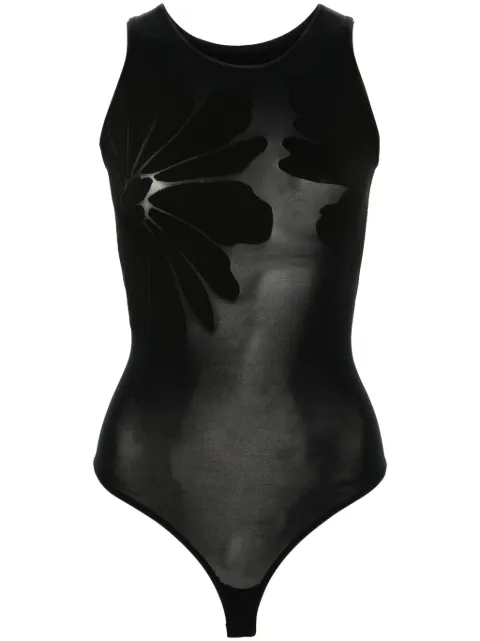 Wolford Body Tattoo semi-sheer bodysuit Black 77109