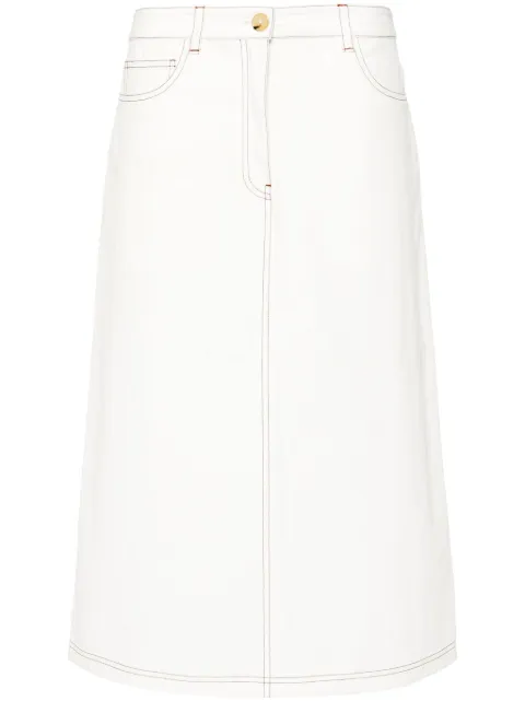 TOTEME contrast-stitching midi skirt White 243WRB0198FB0104047