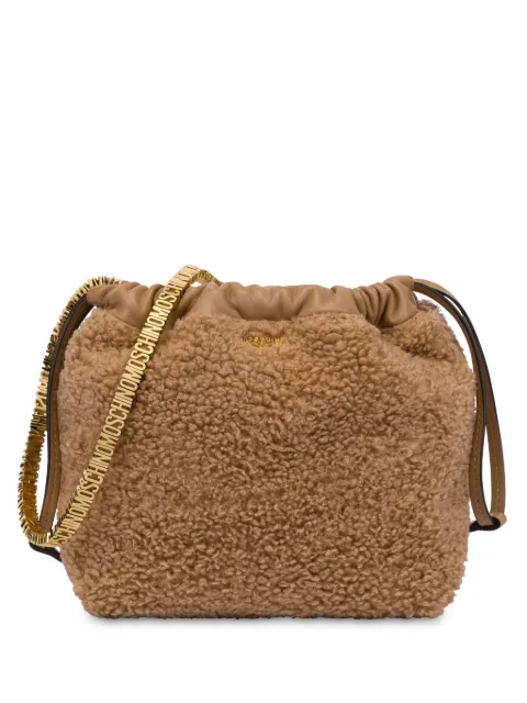 Moschino logo-lettering faux-shearling shoulder bag Brown A73698222