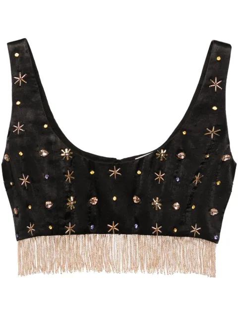 Forte Forte fringed bead-embellished crop top Black 13284MYTOP