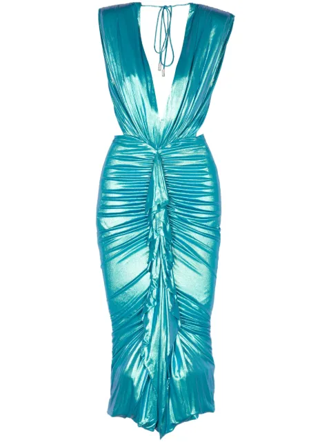 Alexandre Vauthier foiled drape-detailing dress Blue 241DR2063