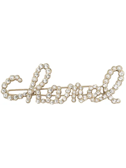 CHANEL Pre-Owned 2021 faux-pearl logo-lettering hair barrette Gold 8SUQYTZ90CE1HYGB