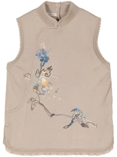 SHIATZY CHEN floral-embroidered knit vest Brown 147074