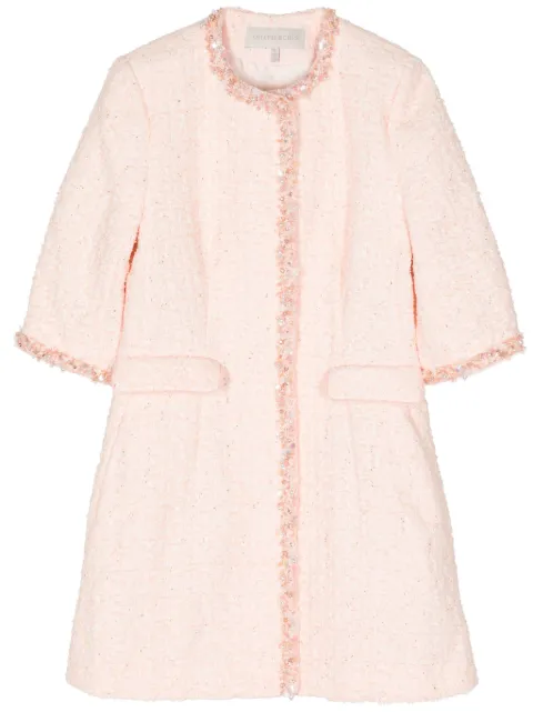 SHIATZY CHEN beaded-trim tweed coat Pink 146027