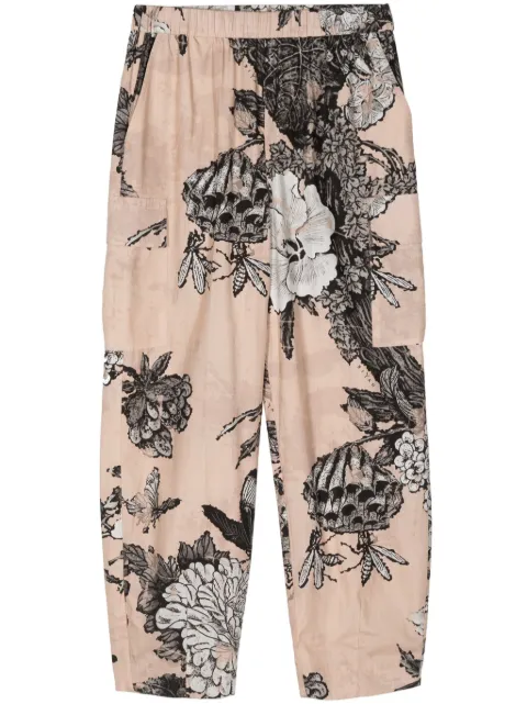 Biyan floral-print elasticated waistband cropped trousers Pink PBSS24017