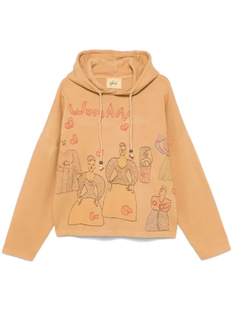 Glass Cypress motif-embroidered hoodie Brown 6072412037