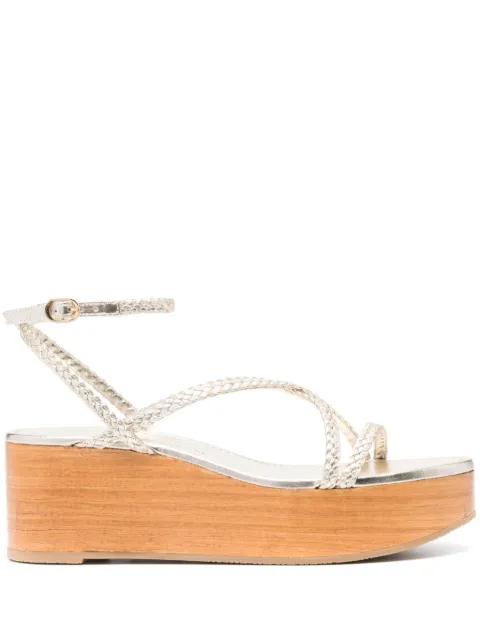 Stuart Weitzman 75mm Wovette wedge sandals Gold SH573MLO
