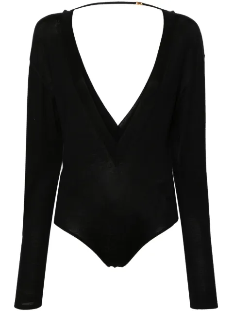 Saint Laurent V-neck fine-knit bodysuit Black 790090YAPK2