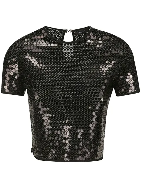 Mugler short-sleeved sequinned blouse Black 24S1TO06915721999