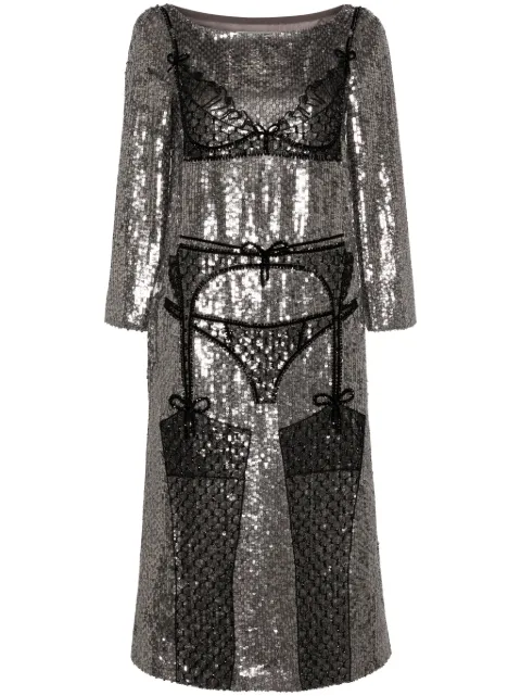Wiederhoeft lingerie-beaded sequinned midi dress Silver RTWS23WD088EMB399