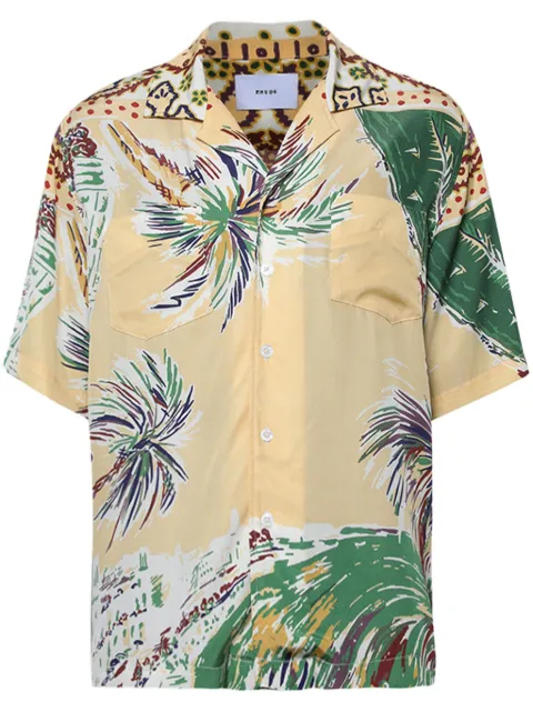 RHUDE palm-print silk shirt Neutrals RHSS24SR04174108