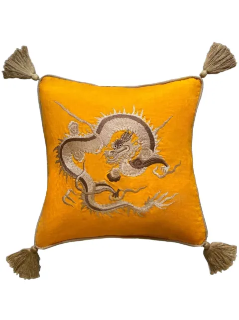 Les-Ottomans Dragon embroidered cushion (50cm x 50cm) Yellow EBC55