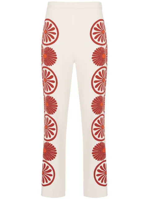La DoubleJ Medallion-print cropped trousers Neutrals TRO0054VIS011MED01WH03