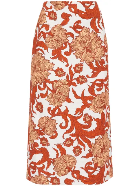 La DoubleJ floral-print high-waisted pencil skirt White SKI0011COT005REE01WH01