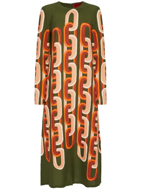 La DoubleJ Swing chain-link print middi dress Green DRE0759VIS001EUS02GR08
