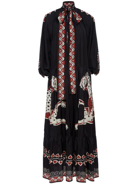 La DoubleJ Athena animal-print silk dress Black DRE0618SIL009GAT01BL01