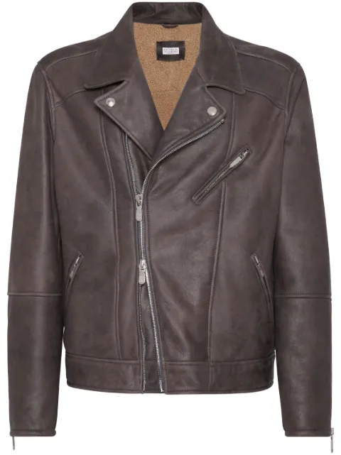Brunello Cucinelli shearling-lined leather jacket Black MPMLM2011C1169