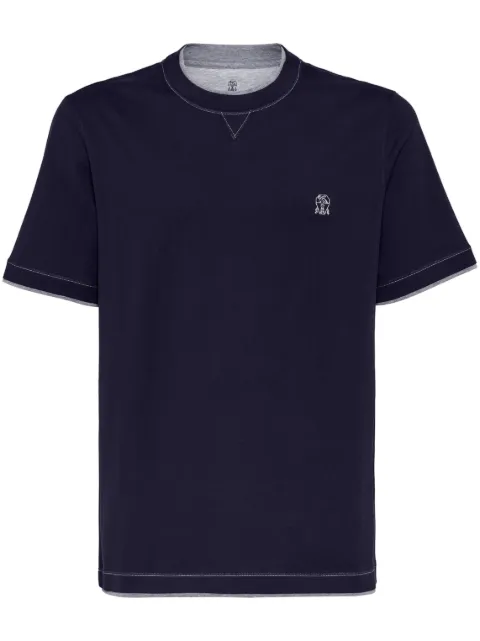 Brunello Cucinelli logo-embroidered contrast-trim T-shirt Blue M0B137451GCB422