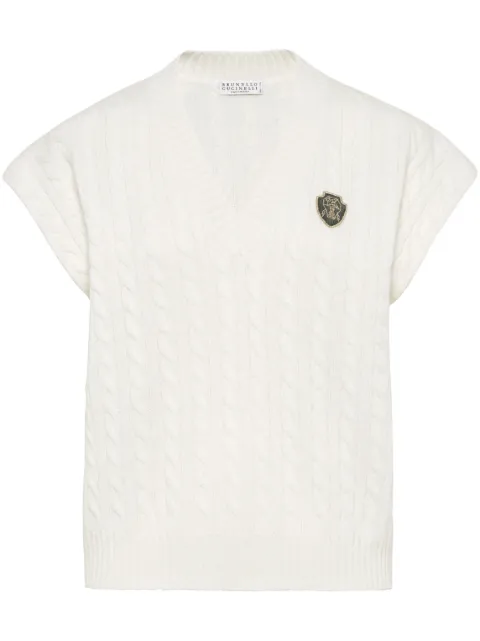 Brunello Cucinelli logo-patch vest White M12737012C2723
