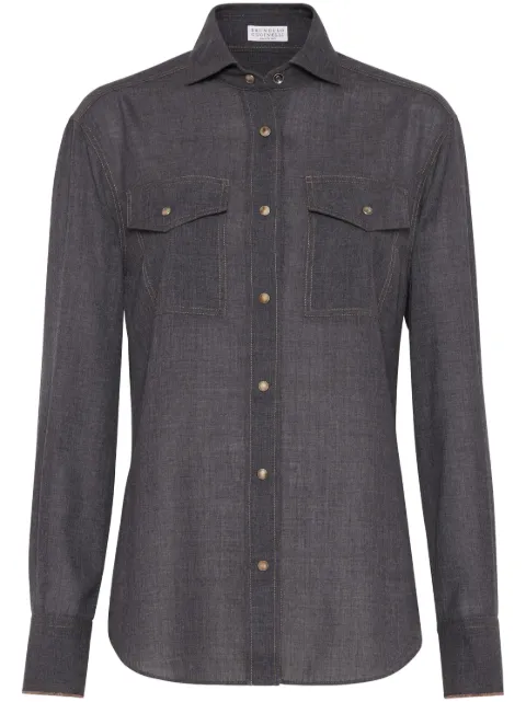Brunello Cucinelli Monili-trim virgin wool shirt Grey MD920MJ986C001