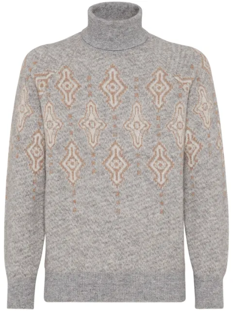 Brunello Cucinelli patterned-intarsia roll-neck jumper Grey MSO708403CJF83