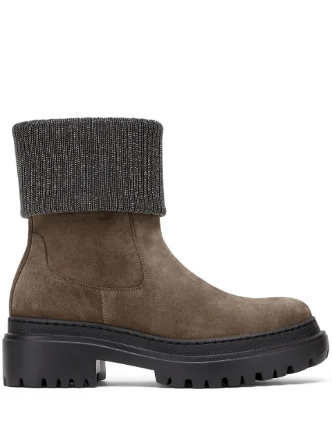 Brunello Cucinelli Monili-Trim block-heel ankle boots Brown MZSFG2743C8769