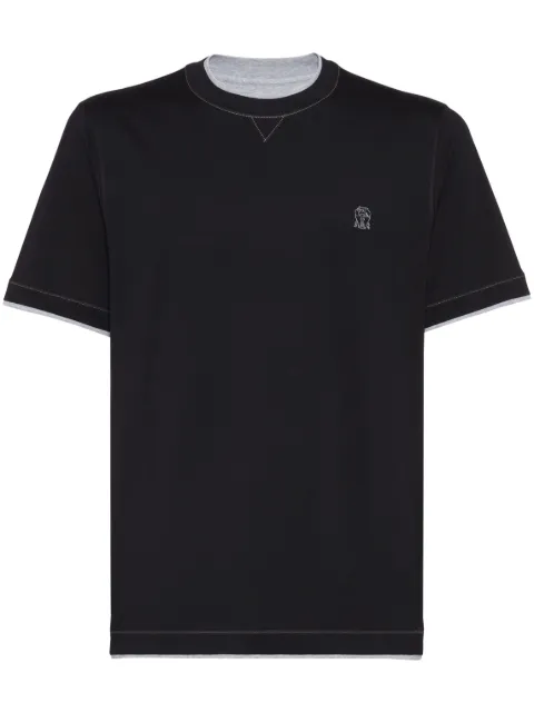 Brunello Cucinelli logo-embroidered cotton T-shirt Black M0B137451GCQJ21