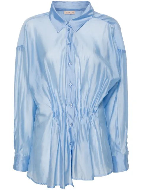 Blanca Vita pleated spread-collar shirt Blue CAESALPINA1824