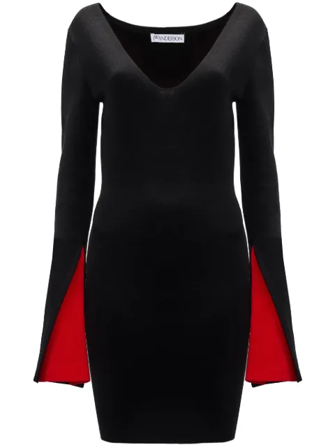 JW Anderson contrast-cuff V-neck dress Black KW1229YN0309999