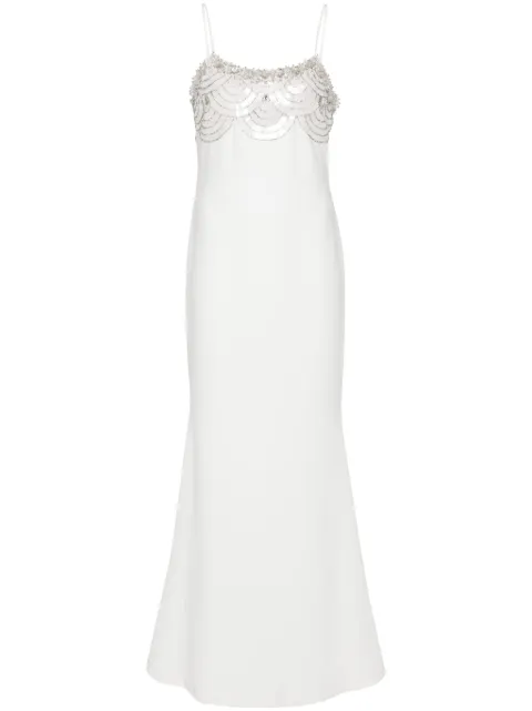 Amen crystal-embellishment crepe maxi dress White AMS24520