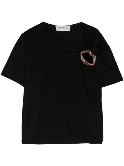 Sonia Rykiel lips-motif asymmetric T-shirt Black T045VT10