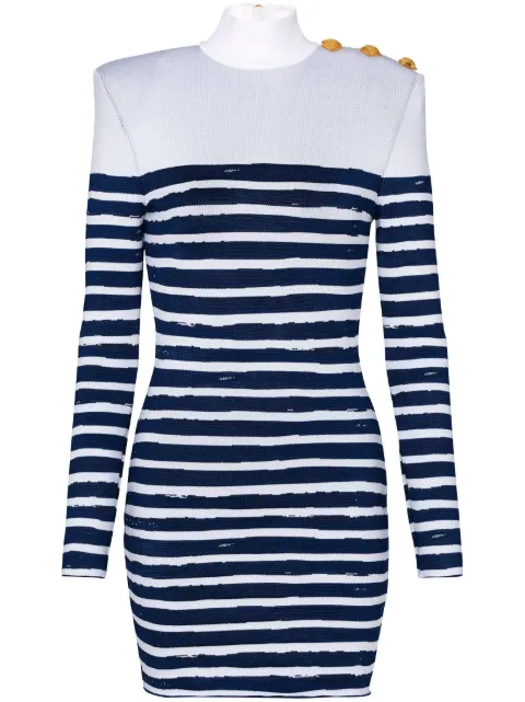 Balmain striped-print mini dress White AF4R8239KE14