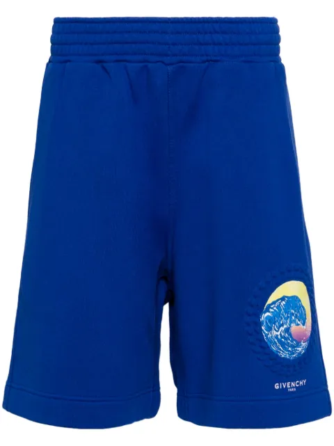 Givenchy wave-print cotton track shorts Blue BM51373Y78