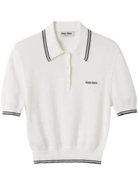 Miu Miu stripe-detail polo top White MML956SOOO15BL
